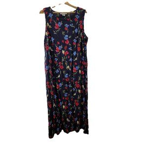 Vintage Victoria Holley Dress Women's 22W Navy Floral Maxi Midi Sleeveless